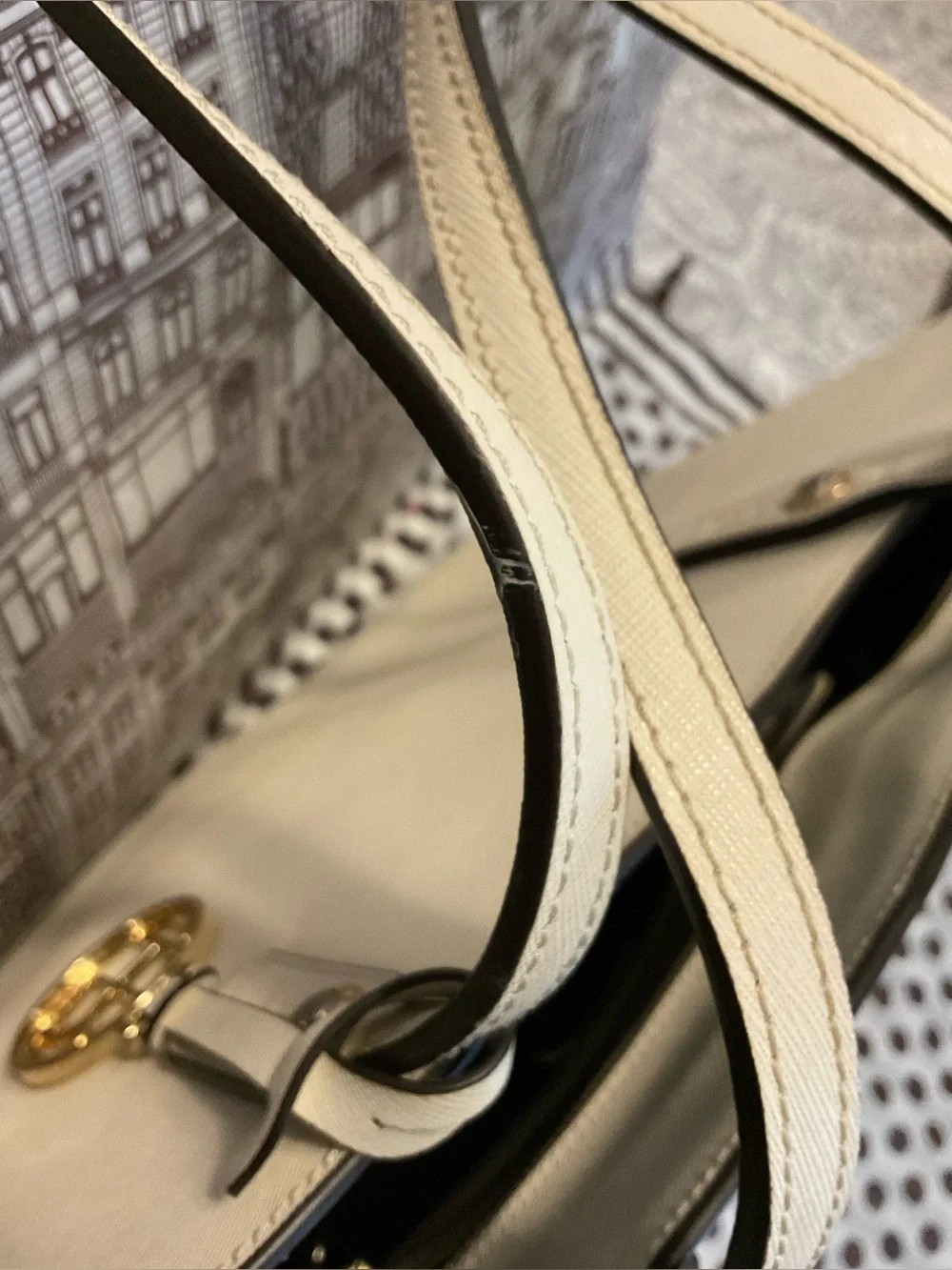 Cream Henri Bendel Zippered Tote with Gold-tone Hardware